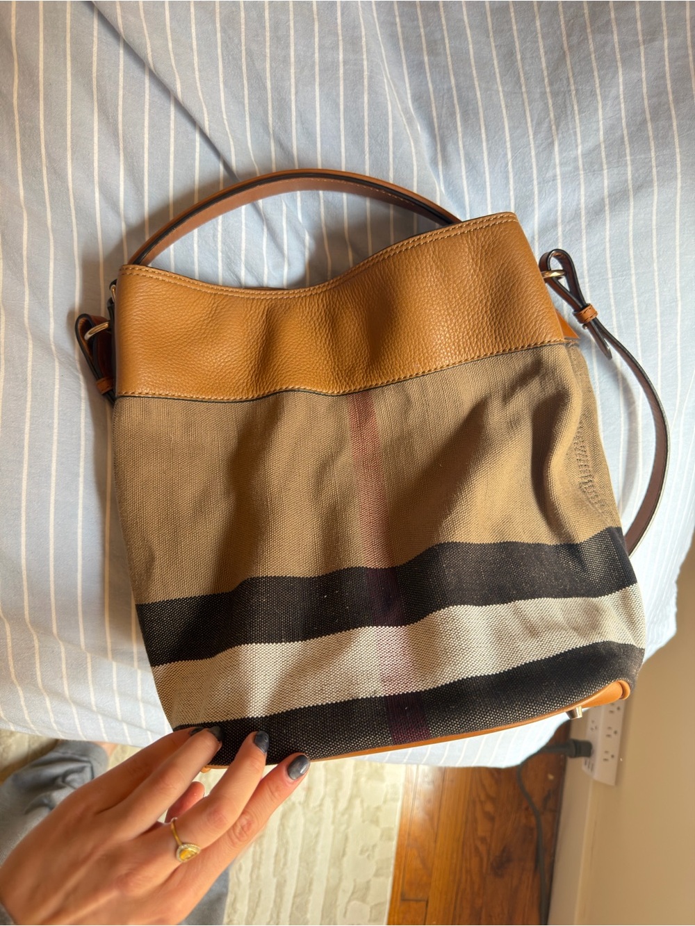 Burberry Leather & Canvas Ashby Tassel Bucket Bag - Picture 6 of 10